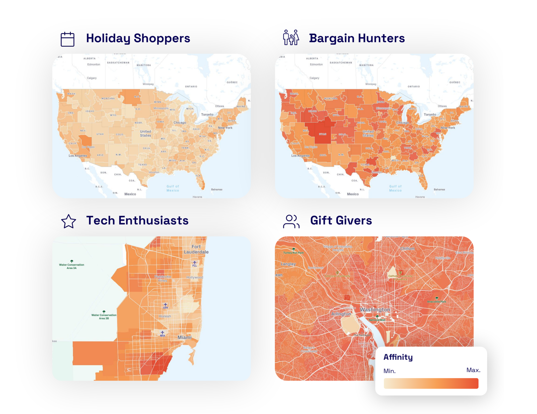 Black Friday US audience maps, holiday shoppers, bargain hunters, tech enthusiasts, gift givers