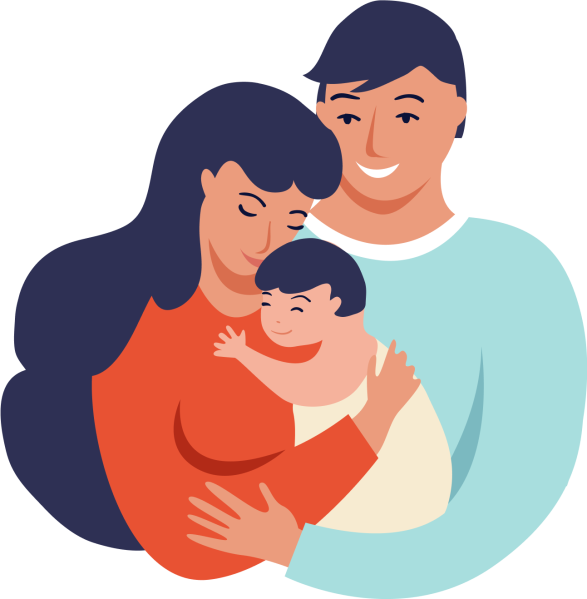 Illustration of parents holding a baby