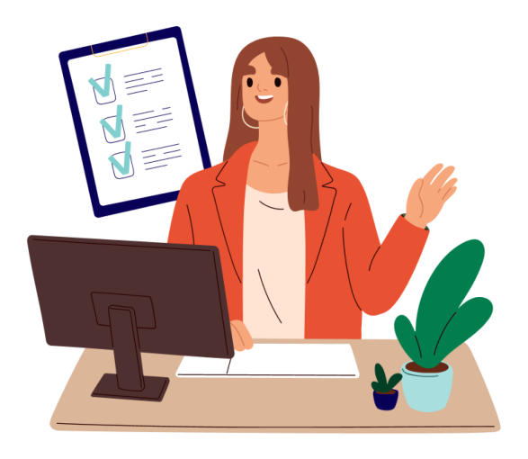 Illustration of a woman working at her desk and smiling