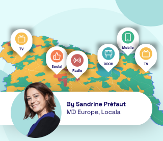 Heat map showing preference of different media. Headshot of Sandrine Prefaut, MD Europe at Locala