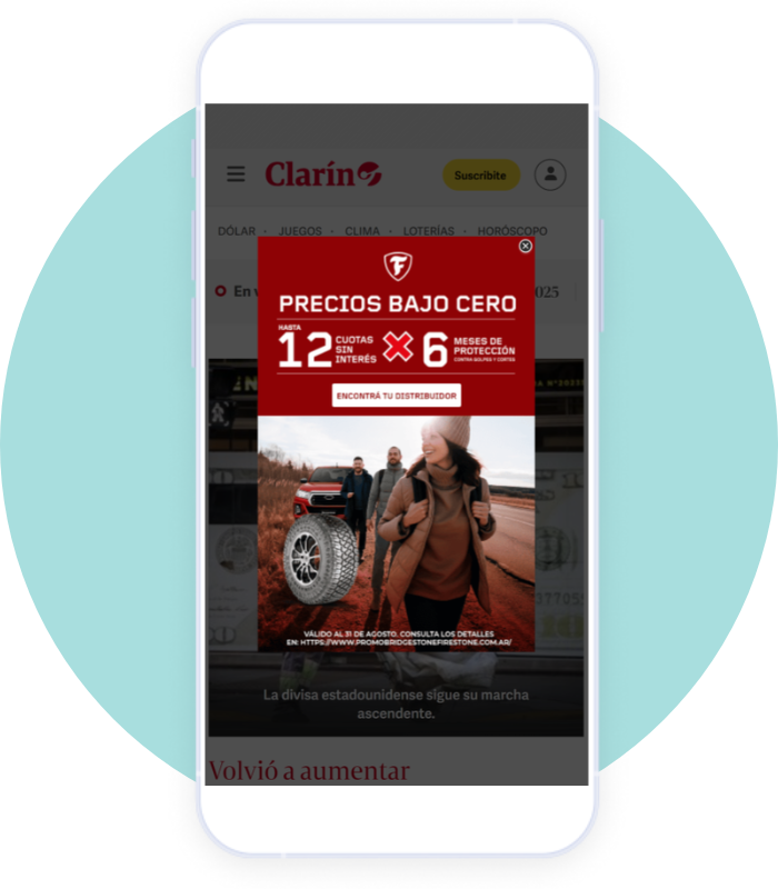 Ad for Bridgeston display on the full screen of a phone