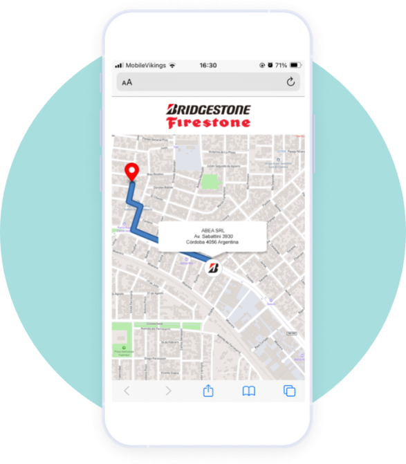 Ad for Bridgestone showing a map to your closest store