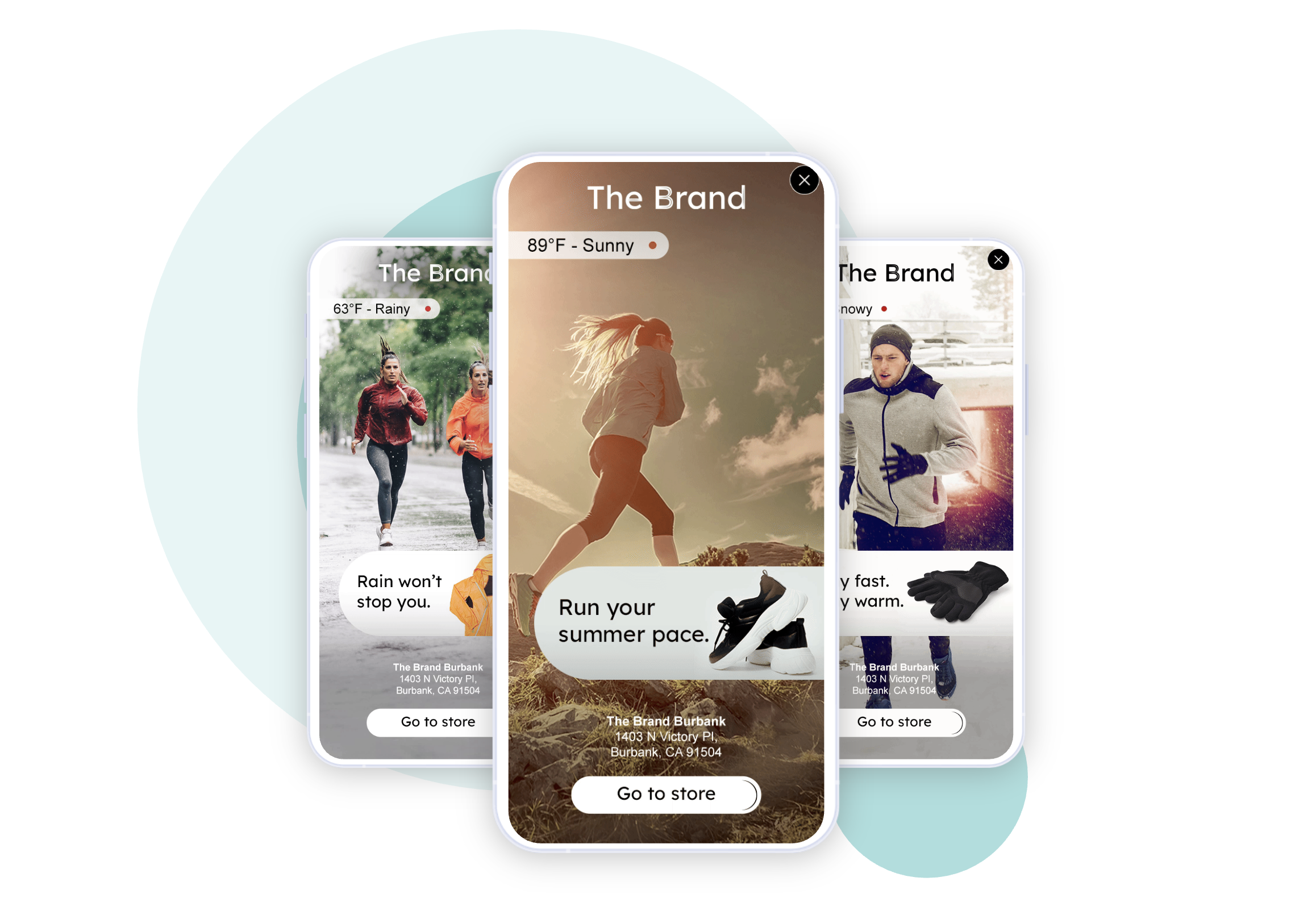 WeatherSync, Ad Formats, Sunny, Rainy, Snowy