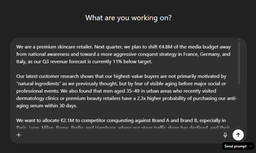 Chat GPT prompt asking about a media plan full of confidential data